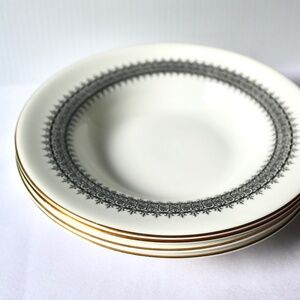 Set of 4 Vintage Wedgwood Astor Black White Soup Bowls Gold Rimmed Bone China
